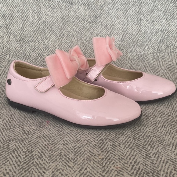 Naturino Mary Jane Patent Leather Baby Pink Toddler Velvet Bow Flats size 27 - Picture 1 of 7